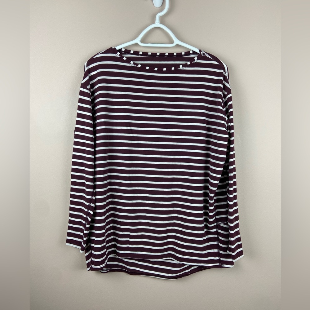 LULULEMON | Back in Action Long Sleeve Shirt Yachtie Stripe Cassis White size 8